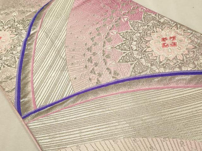 平和屋着物◎六通柄袋帯　唐織　正倉院花文　銀糸　正絹　逸品　CAAV0213qe