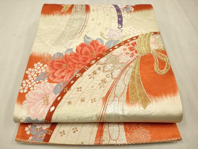 平和屋着物◎六通柄袋帯　唐織　吉祥花文　金銀糸　正絹　逸品　CAAV0214qe