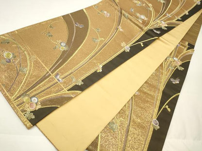 平和屋着物◎六通柄袋帯　唐織　頌栄生花文　唐俑箔　正絹　逸品　CAAV0237qe