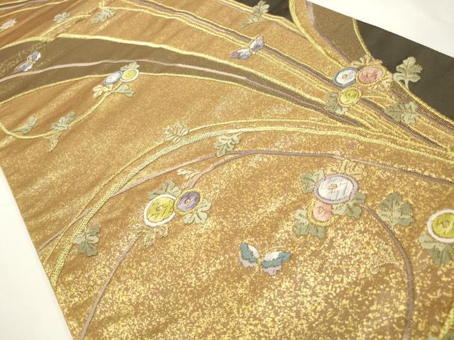 平和屋着物◎六通柄袋帯　唐織　頌栄生花文　唐俑箔　正絹　逸品　CAAV0237qe