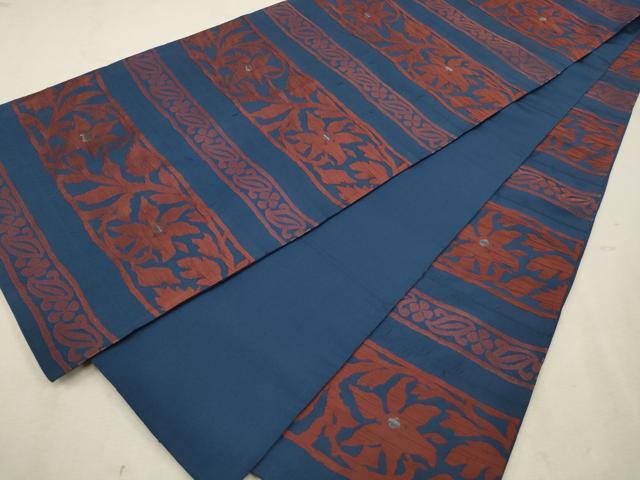 平和屋着物◎全通柄京袋帯　横段花文　銀糸　正絹　逸品　CAAV0239qe