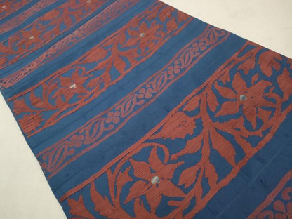 平和屋着物◎全通柄京袋帯　横段花文　銀糸　正絹　逸品　CAAV0239qe