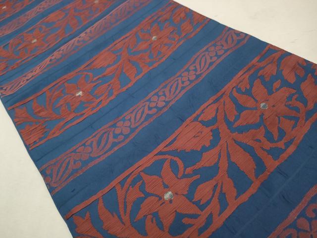 平和屋着物◎全通柄京袋帯　横段花文　銀糸　正絹　逸品　CAAV0239qe