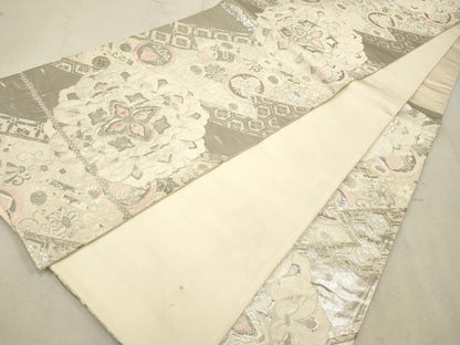 平和屋着物◎六通柄袋帯　唐織　宝尽くし花文　銀糸　正絹　逸品　CAAV0251qe