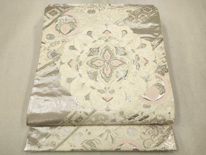 平和屋着物◎六通柄袋帯　唐織　宝尽くし花文　銀糸　正絹　逸品　CAAV0251qe