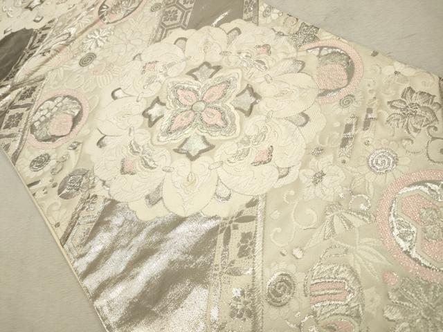 平和屋着物◎六通柄袋帯　唐織　宝尽くし花文　銀糸　正絹　逸品　CAAV0251qe