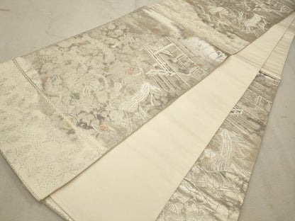 平和屋着物◎六通柄袋帯　人物風景文　銀糸　正絹　逸品　CAAV0260qe