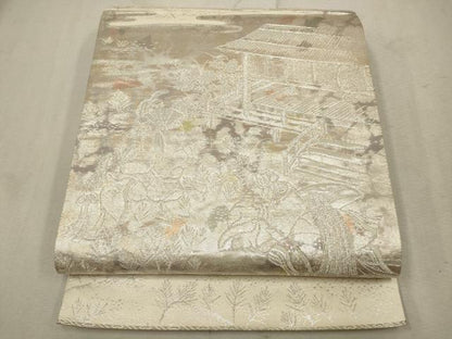平和屋着物◎六通柄袋帯　人物風景文　銀糸　正絹　逸品　CAAV0260qe