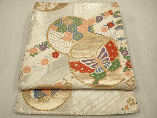 平和屋着物◎六通柄袋帯　唐織　花蝶丸文　金糸　正絹　逸品　CAAV0262qe
