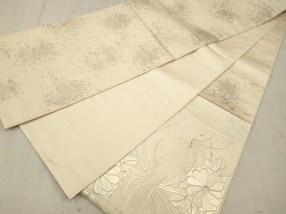 平和屋着物◎太鼓柄袋帯　総刺繍　駒刺繍　流水花文　銀糸　正絹　逸品　CAAV0315qe
