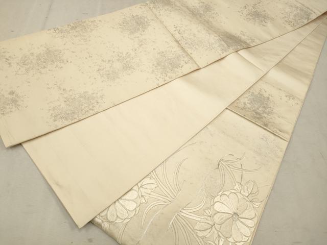 平和屋着物◎太鼓柄袋帯　総刺繍　駒刺繍　流水花文　銀糸　正絹　逸品　CAAV0315qe
