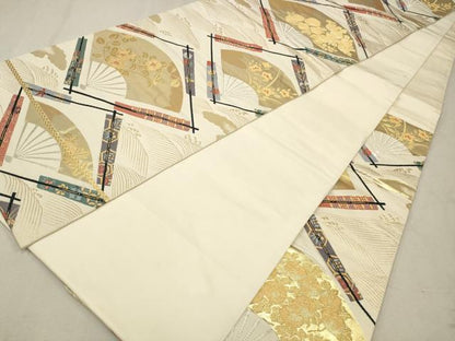 平和屋着物◎六通柄袋帯 唐織 扇花文 金銀糸 正絹 逸品 CAAV0318qe