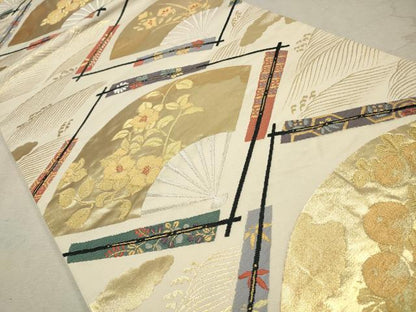 平和屋着物◎六通柄袋帯 唐織 扇花文 金銀糸 正絹 逸品 CAAV0318qe