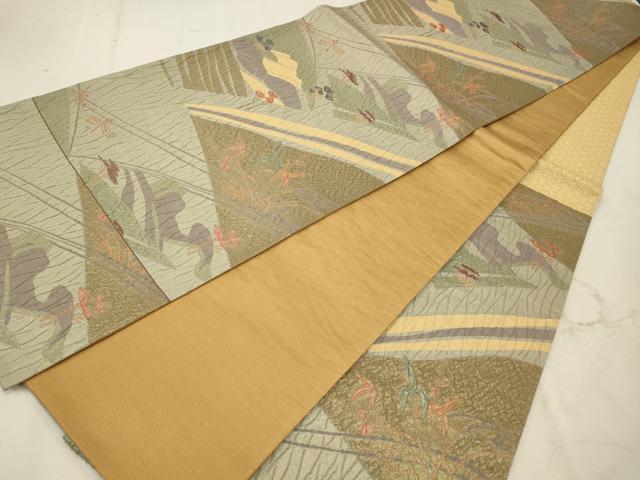 平和屋着物◎六通柄袋帯 ふくれ織 枝松風景文 金糸 正絹 逸品 CAAV0322qe