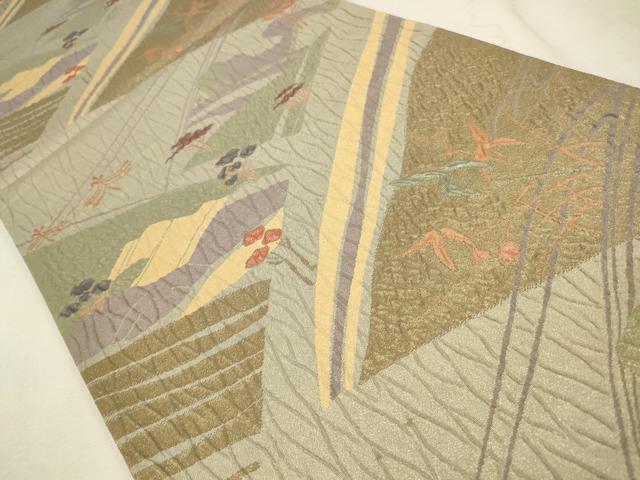 平和屋着物◎六通柄袋帯 ふくれ織 枝松風景文 金糸 正絹 逸品 CAAV0322qe