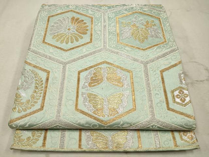 平和屋着物◎六通柄袋帯　唐織　亀甲花蝶文　金銀糸　正絹　逸品　CAAV0323qe