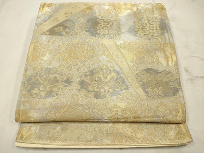 平和屋着物◎六通柄袋帯　切嵌更紗花文　金糸　正絹　逸品　CAAV0326qe
