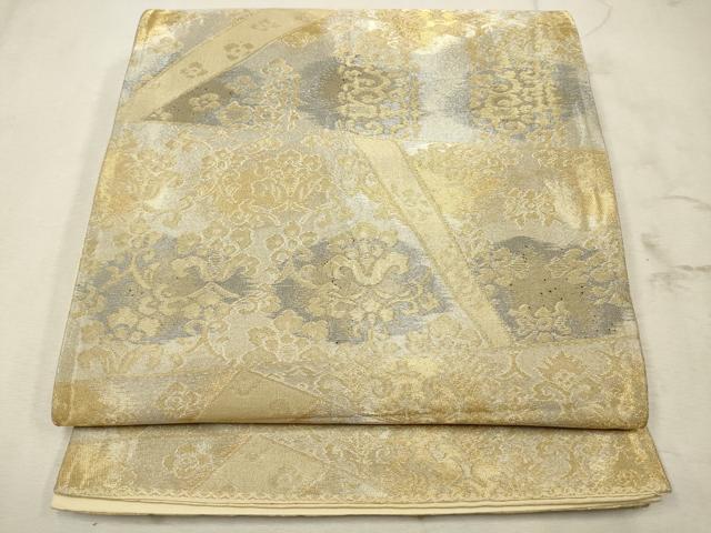 平和屋着物◎六通柄袋帯　切嵌更紗花文　金糸　正絹　逸品　CAAV0326qe