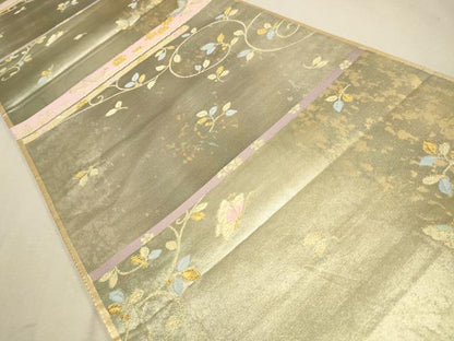 平和屋着物◎六通柄袋帯　唐織　舞蝶花文　金糸　引箔　正絹　逸品　CAAV0365qe