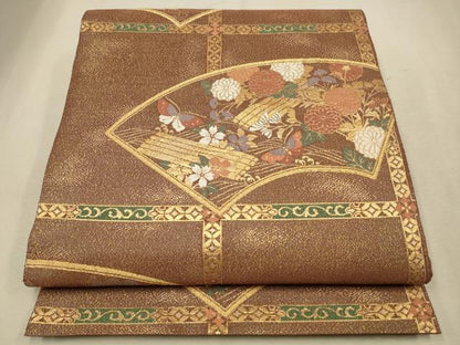 平和屋着物◎六通柄袋帯　天井地紙花文　金糸　正絹　逸品　CAAV0371qe