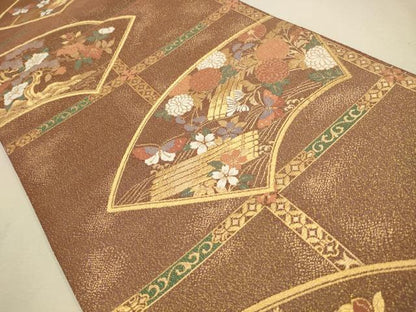 平和屋着物◎六通柄袋帯　天井地紙花文　金糸　正絹　逸品　CAAV0371qe