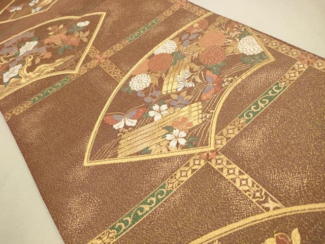 平和屋着物◎六通柄袋帯　天井地紙花文　金糸　正絹　逸品　CAAV0371qe