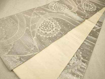平和屋着物◎六通柄袋帯　唐織　孔雀羽花文　銀糸　正絹　逸品　CAAV0374qe