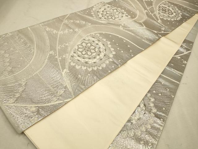 平和屋着物◎六通柄袋帯　唐織　孔雀羽花文　銀糸　正絹　逸品　CAAV0374qe