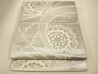 平和屋着物◎六通柄袋帯　唐織　孔雀羽花文　銀糸　正絹　逸品　CAAV0374qe