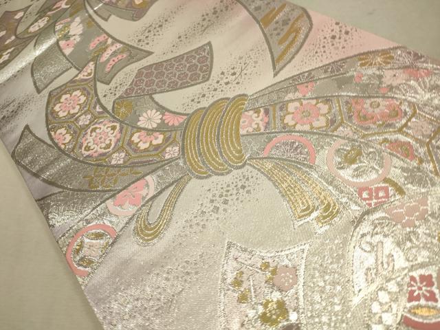 平和屋着物◎両面　全通柄袋帯　唐織　束ね熨斗吉祥文　金銀糸　正絹　逸品　CAAV0375qe