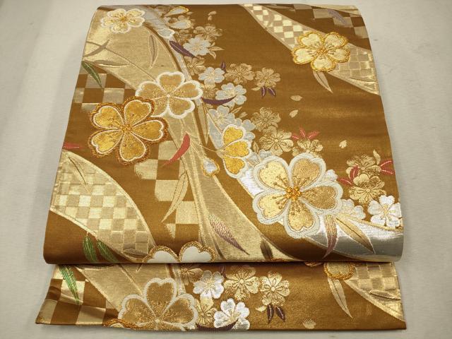 平和屋着物◎六通柄袋帯　唐織　枝垂れ花文　金銀糸　正絹　逸品　CAAV0383qe