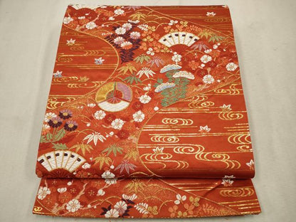 平和屋着物◎六通柄袋帯　唐織　能衣錦　流水小袖文　金糸　正絹　逸品　CAAV0389qe