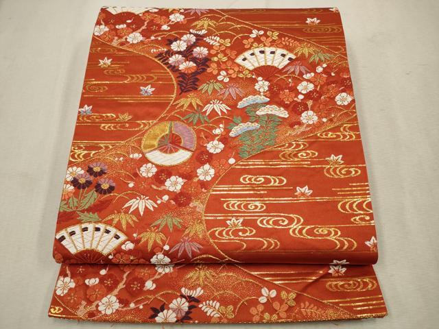 平和屋着物◎六通柄袋帯　唐織　能衣錦　流水小袖文　金糸　正絹　逸品　CAAV0389qe