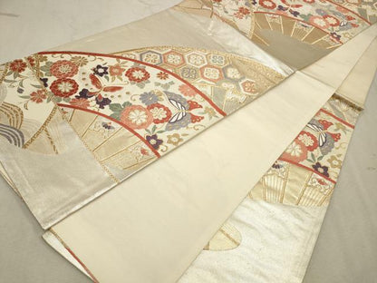 平和屋着物◎六通柄袋帯　唐織　舞蝶花文　金糸　正絹　逸品　CAAV0395qe