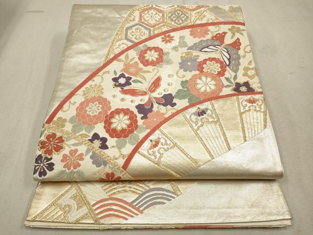 平和屋着物◎六通柄袋帯　唐織　舞蝶花文　金糸　正絹　逸品　CAAV0395qe
