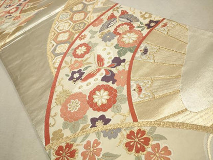平和屋着物◎六通柄袋帯　唐織　舞蝶花文　金糸　正絹　逸品　CAAV0395qe