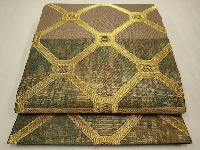 平和屋着物◎六通柄袋帯　蜀江文　黒地　金糸　正絹　逸品　CAAV0398qe