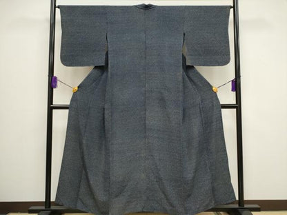 平和屋着物▽藍造り国選定無形文化財 藍師・佐藤昭人 上質な小紋 単衣 大小霰文 反端付き 正絹 逸品 CAAV0888ou