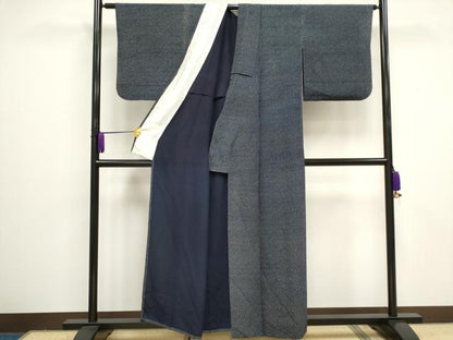 平和屋着物▽藍造り国選定無形文化財 藍師・佐藤昭人 上質な小紋 単衣 大小霰文 反端付き 正絹 逸品 CAAV0888ou