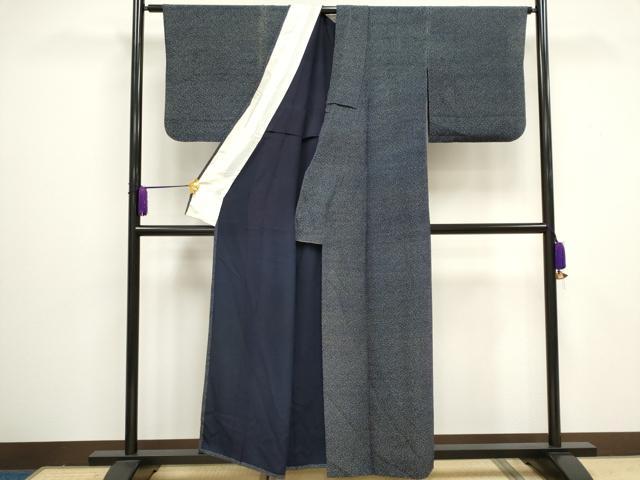 平和屋着物▽藍造り国選定無形文化財 藍師・佐藤昭人 上質な小紋 単衣 大小霰文 反端付き 正絹 逸品 CAAV0888ou