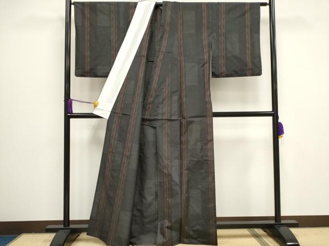 平和屋着物▽本場大島紬 単衣 縞吉祥文 証紙付き 正絹 逸品 CAAV0889ou