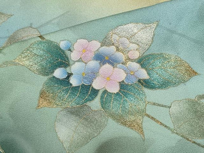 平和屋着物▽訪問着 単衣 螺鈿 紫陽花 暈し染め 金銀彩 正絹 逸品 CAAV0891ou