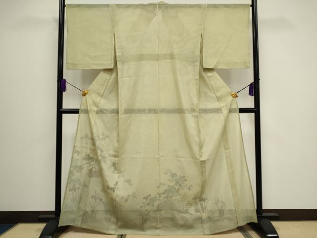 平和屋着物▽訪問着 単衣 無双 紗袷 紗×紗 休み鳥草花文 正絹 逸品 CAAV0892ou