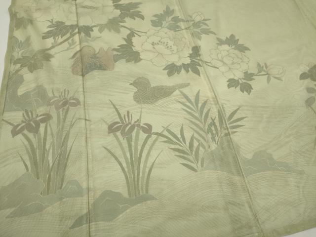平和屋着物▽訪問着 単衣 無双 紗袷 紗×紗 休み鳥草花文 正絹 逸品 CAAV0892ou