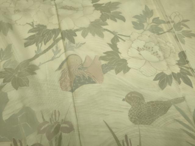 平和屋着物▽訪問着 単衣 無双 紗袷 紗×紗 休み鳥草花文 正絹 逸品 CAAV0892ou