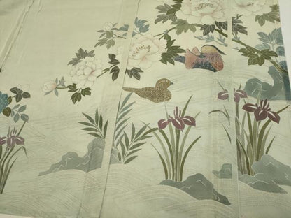平和屋着物▽訪問着 単衣 無双 紗袷 紗×紗 休み鳥草花文 正絹 逸品 CAAV0892ou