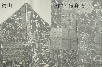 平和屋着物▽上質な小紋　単衣　市松草花文　正絹　逸品　CAAV0894ou