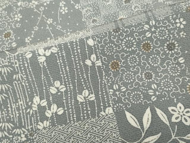 平和屋着物▽上質な小紋　単衣　市松草花文　正絹　逸品　CAAV0894ou