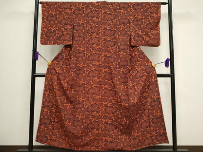 平和屋着物▽上質な小紋 単衣 型染め 草花文 正絹 逸品 CAAV0895ou