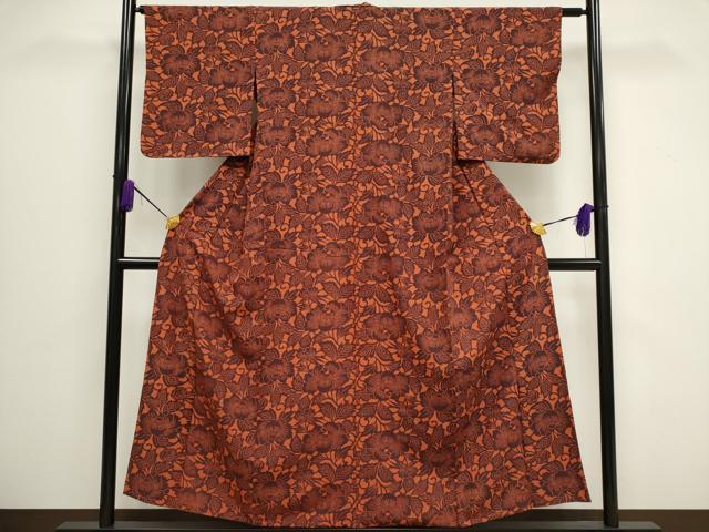 平和屋着物▽上質な小紋 単衣 型染め 草花文 正絹 逸品 CAAV0895ou